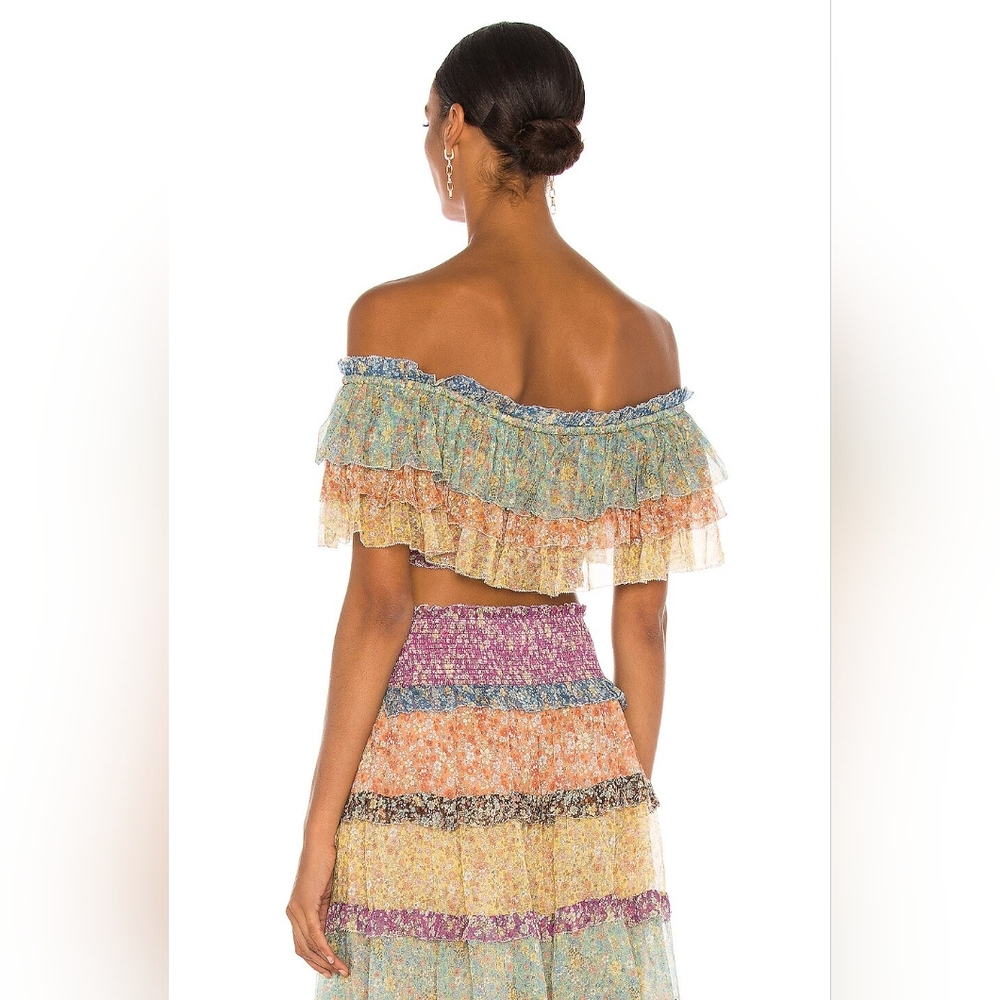 14. NWT ZIMMERMANN RESORT OFF THE SHOULDER CARNABY SPLICE FRILL CROP TOP - Picture 3 of 9